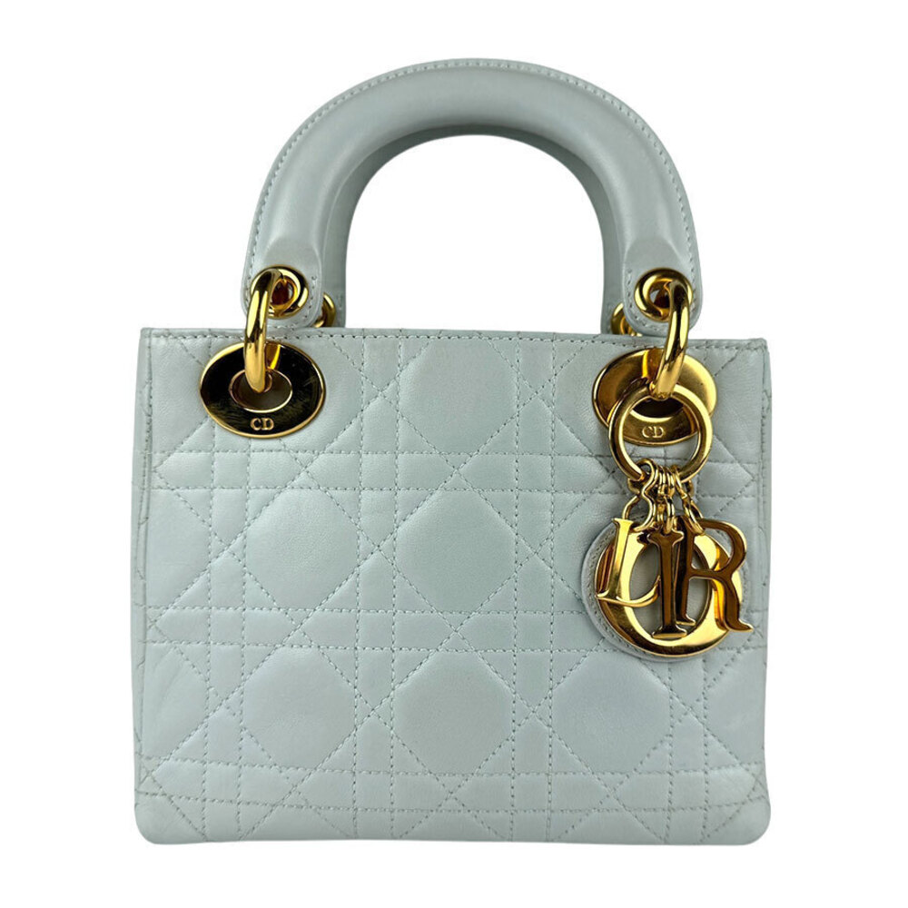 Christian Dior Leather 2Way Shoulder Bag Blue Gold